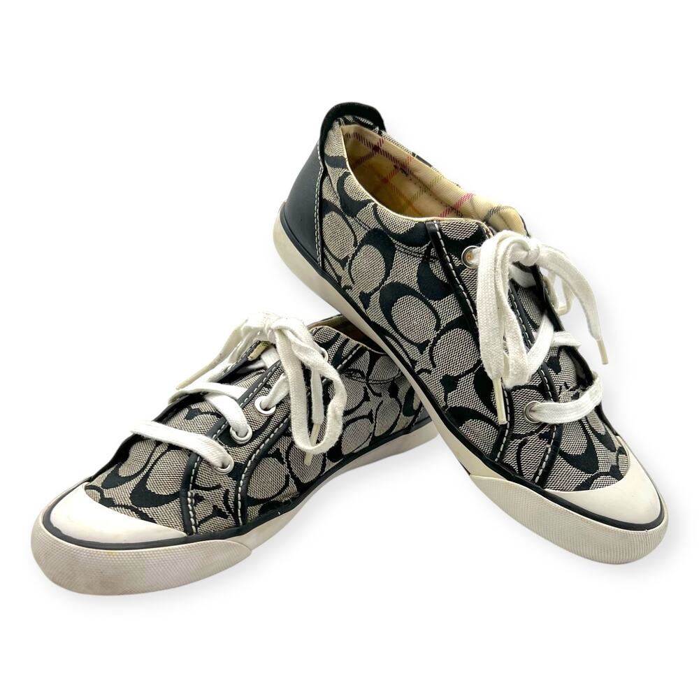 Coach Womens Sneakers Barrett II Black White Signature CC Logo Lace Ups